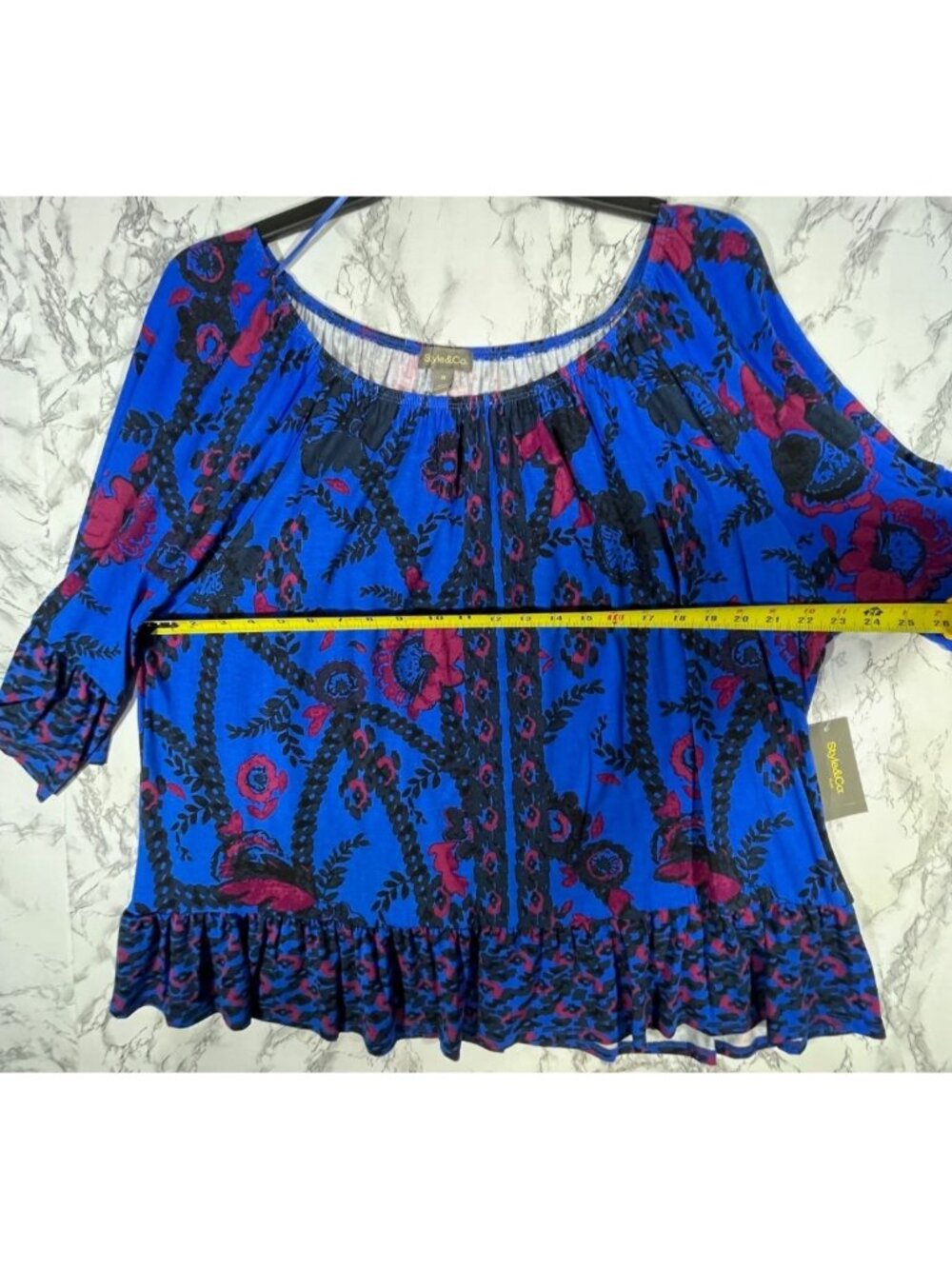 Style &Co Womens Size 3X Boho Floral dark Blue Print Blouse - Picture 5 of 8